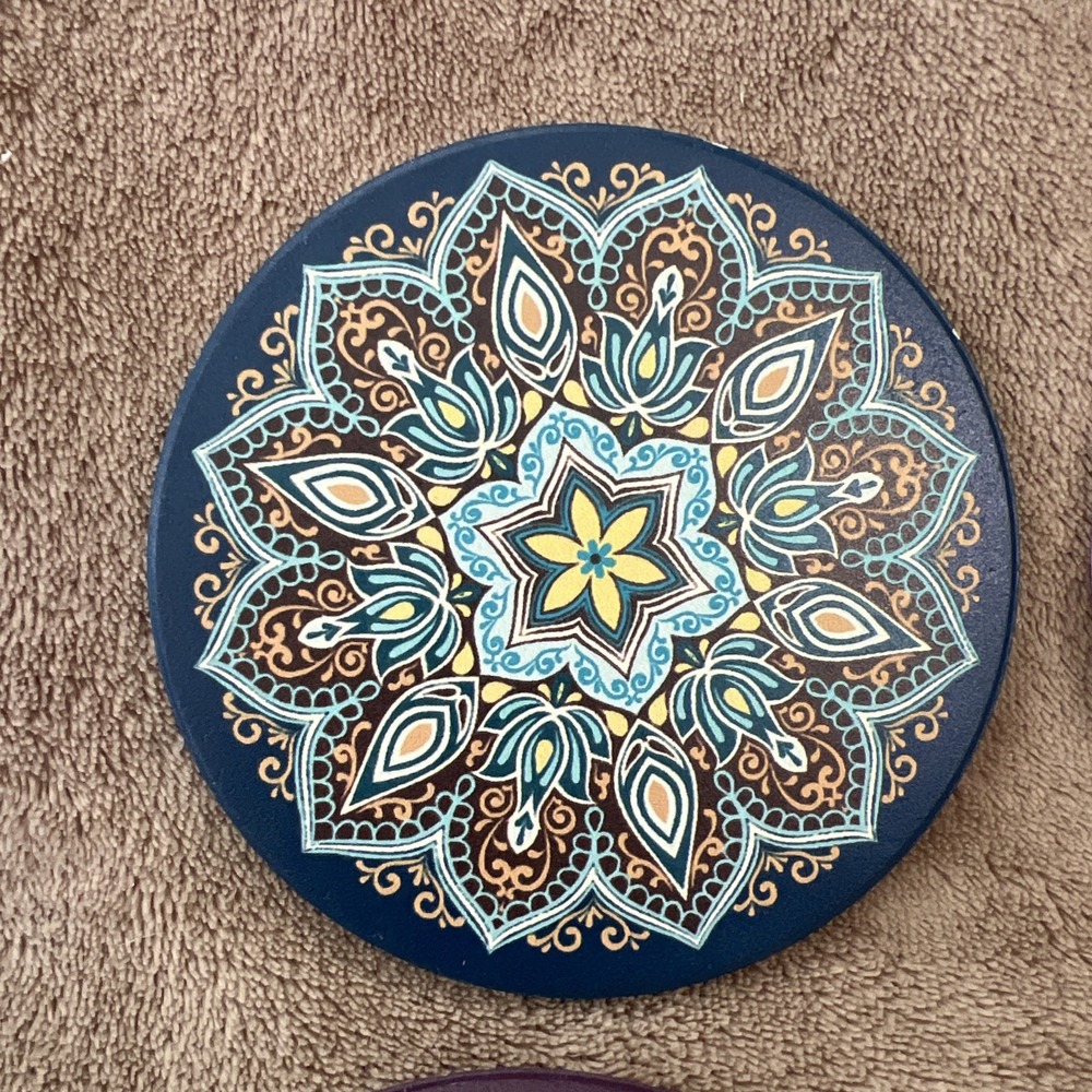 Ceramic Mandala Drink‎ Coaster Set Of 6 Boho Colorful Cork Backing 4" - Picture 4 of 8